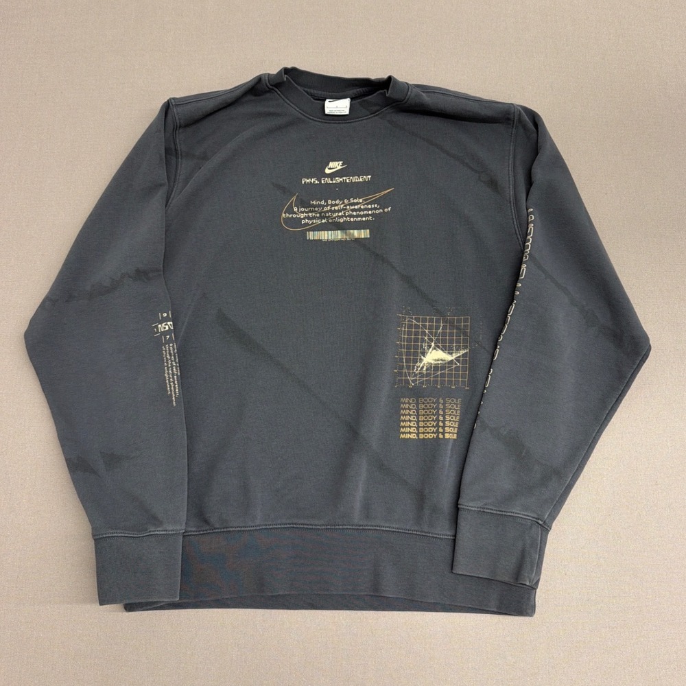 Nike Mens Phys Enlightenment Graphic Crewneck Sweatshirt Gray Large 2933